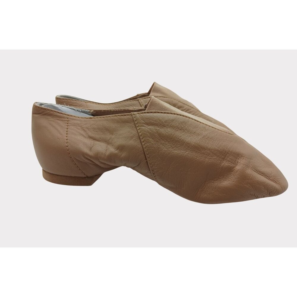Bloch Tan Split Sole Slip On Jazz Shoe Size 5 Elastic Panel Rubber Sole Heel